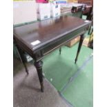 Ebonised fold-over top card table with extendable side support, 88cms x 88cms x 75cms (open).