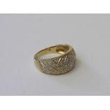 18ct gold pave set diamond ring, signed BB, size O, weight 6.1gms. Estimate £400-500.
