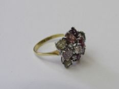 18ct gold cocktail ring, melange of sapphires, size K 1/2, weight 5.4gms. Estimate £350-400.