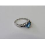 9ct white gold, topaz & sapphire ring, size J 1/2, weight 2.2gms. Estimate £45-60.