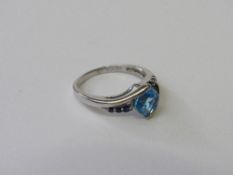 9ct white gold, topaz & sapphire ring, size J 1/2, weight 2.2gms. Estimate £45-60.