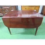 Mahogany Pembroke table with 2 drawers either end, 91cms x 121cms x 69cms (open). Estimate £20-30.