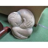 Carved stone African sculpture of crouching figure. Estimate £100-150.
