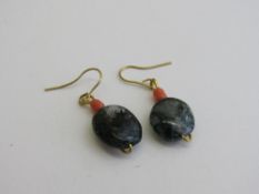 Pair of dendritic agate & natural coral earrings. Estimate £20-30.