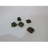 Group of 5 19th century small bronze Ashanti gold weights of various designs. Estimate £40-60.