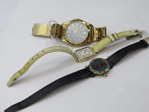 Citizen gold coloured case & strap gent's wristwatch, together with a Gucci & a Pulsa lady's