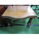 Mahogany shaped top coffee table. Estimate £10-20.