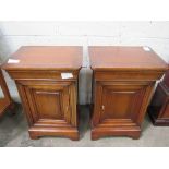 2 cherry wood bedside cabinets, 46cms x 34cms x 69cms. Estimate £50-70.