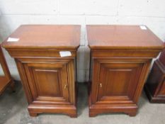 2 cherry wood bedside cabinets, 46cms x 34cms x 69cms. Estimate £50-70.