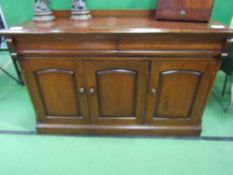 Mahogany sideboard with 2 frieze drawers over 3 door cupboards, 146cms x 48cms x 96cms. Estimate £