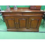 Mahogany sideboard with 2 frieze drawers over 3 door cupboards, 146cms x 48cms x 96cms. Estimate £