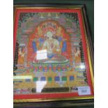 Framed & glazed hand-paintined Buddhist white tara, hangka painting in natural colours & 24ct