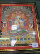 Framed & glazed hand-paintined Buddhist white tara, hangka painting in natural colours & 24ct