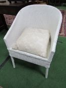 Lloyd Loom style chair & an ottoman style storage box. Estimate £25-35.