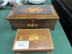 2 inlaid wooden musical jewellery boxes