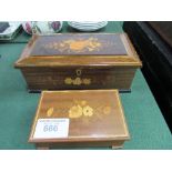 2 inlaid wooden musical jewellery boxes