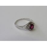 18ct white gold, ruby & diamond set ring, size N, weight 2.7gms. Estimate £150-200.