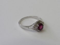 18ct white gold, ruby & diamond set ring, size N, weight 2.7gms. Estimate £150-200.