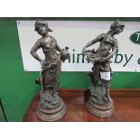 2 French Spelter figurines: 'La Fontaine Aux Muriers’ Par L de F.Moreau & 'Sous Les
