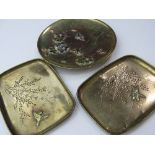 Trio of Japanese brass & copper dishes. Estimate £30-50.