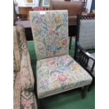 Early 20th century tapestry oak framed chair. Estimate £50-70.