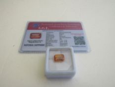 Natural emerald cut orange loose sapphire, weight 6.35ct with certificate. Estimate £50-70.