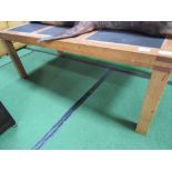 Oak table with 3 slate inserts on block legs, 200cms x 101cms x 75cms. Estimate £50-80.