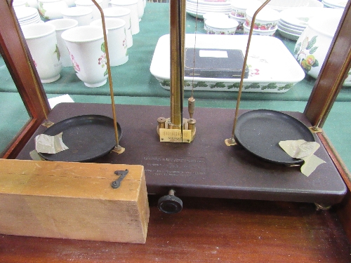 A set of precision scales by Griffin & George Ltd, in glazed case together with a box of weights - Image 2 of 2