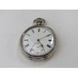 935 silver Swiss made pocket watch with white face & Roman numerals. Estimate £35-50.