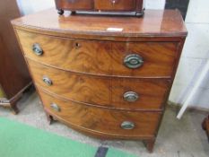 Mahogany Sheraton-style bow fronted chest of 3 graduated drawers. Estimate £50-80