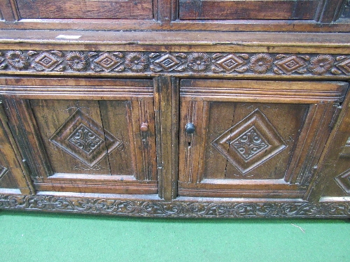 Early 18th century oak carved press cupboard with 2 cupboards above & to base, 188cms x 61cms x - Image 5 of 5
