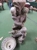 Moulded concrete plinth of cherubs & decorated concrete planter, plinth height 94cms, bowl