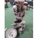 Moulded concrete plinth of cherubs & decorated concrete planter, plinth height 94cms, bowl