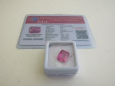 Natural pink emerald cut loose sapphire, weight 7.27ct with certificate. Estimate £50-70.