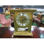 Mid-century satin effect brass architectural mantle clock, going order. Estimate £80-120.