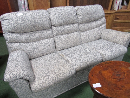 G-Plan 3 seat sofa in pale blue leaf upholstery, 193cms x 85cms. Estimate £20-40.