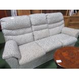 G-Plan 3 seat sofa in pale blue leaf upholstery, 193cms x 85cms. Estimate £20-40.