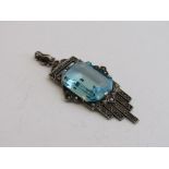 Sterling silver German Art Deco blue stone & marcasite pendant. Estimate £40-60.