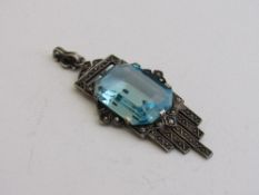 Sterling silver German Art Deco blue stone & marcasite pendant. Estimate £40-60.