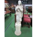 Plaster moulded statue of a female on a plinth, a/f, height 142cms. Estimate £20-40.