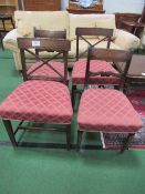 2 pairs of mahogany dining chairs - 2 with cross splats & 2 with scroll splats. Estimate £40-60.