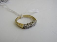 Hallmarked 18ct gold 5 stone ring, approx 0.75carat, size N 1/2, weight 4.6gms. Estimate £175-200.