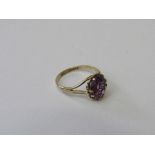 9ct gold & amethyst solitaire ring, size N 1/2, weight 2.3gms. Estimate £75-100.