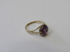 9ct gold & amethyst solitaire ring, size N 1/2, weight 2.3gms. Estimate £75-100.