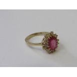 9ct gold, ruby & diamond cluster ring, size Q, weight 3.6gms. Estimate £150-180.