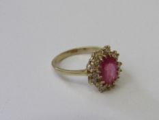 9ct gold, ruby & diamond cluster ring, size Q, weight 3.6gms. Estimate £150-180.