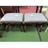 Pair of X-frame upholstered stools. Estimate £40-60.