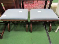 Pair of X-frame upholstered stools. Estimate £40-60.