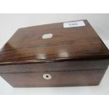 Rosewood jewellery box with mother of pearl insets. Estimate £10-20.