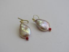 Pair of blister pearl & natural coral earrings. Estimate £30-40.